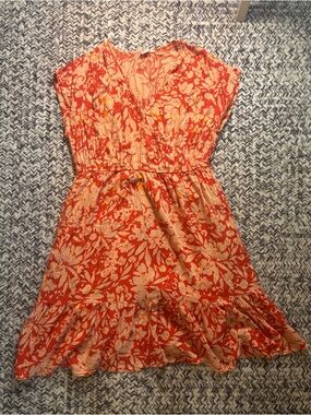 GAP Orange Floral Lightweight Flowy Festive Colorful Bright Summer Dress Large